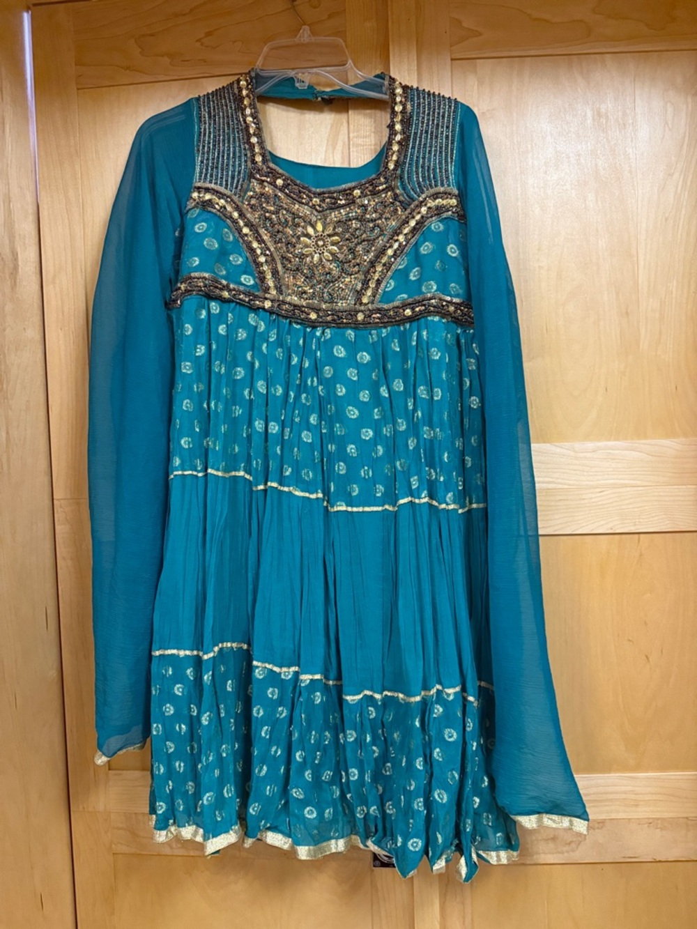 Green Embellished A-Line Tunic with Gold Accents salwar suit